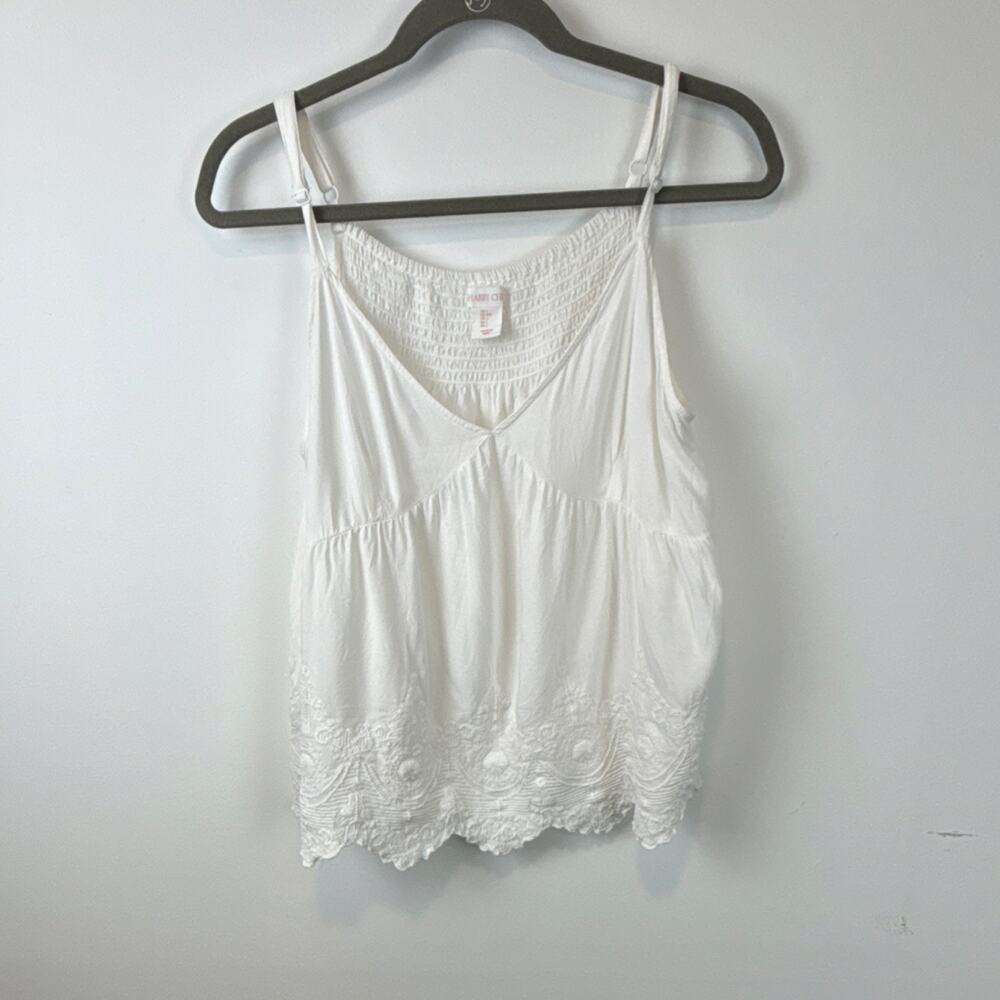 Shabby Chic Y2K Babydoll White Embroidered Cami Tank L Oversized Cottagecore